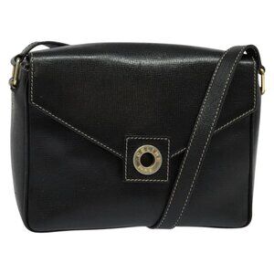 Authentic CELINE Shoulder Bag Leather Black Gold
